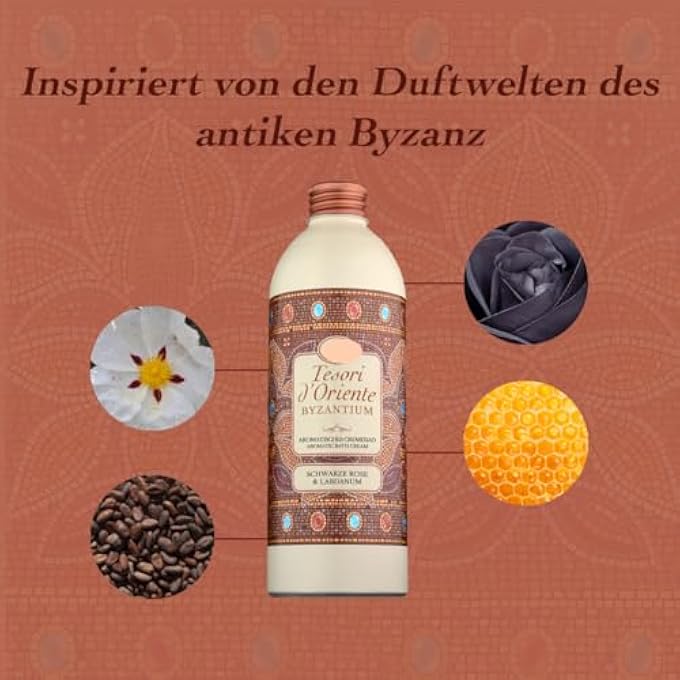 TESORI D'ORIENTE d'Oriente Byzantium Cream Bath, 500 ml, Aromatic Bath with Black Rose and Labdanum, Body Care for the Bathtub, Ritual Body & Senses - Image 3